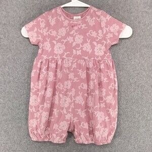 NEW! VTG baby GAP 1pc Romper Girls Size 12-18m Pink White Floral Stretch Knit